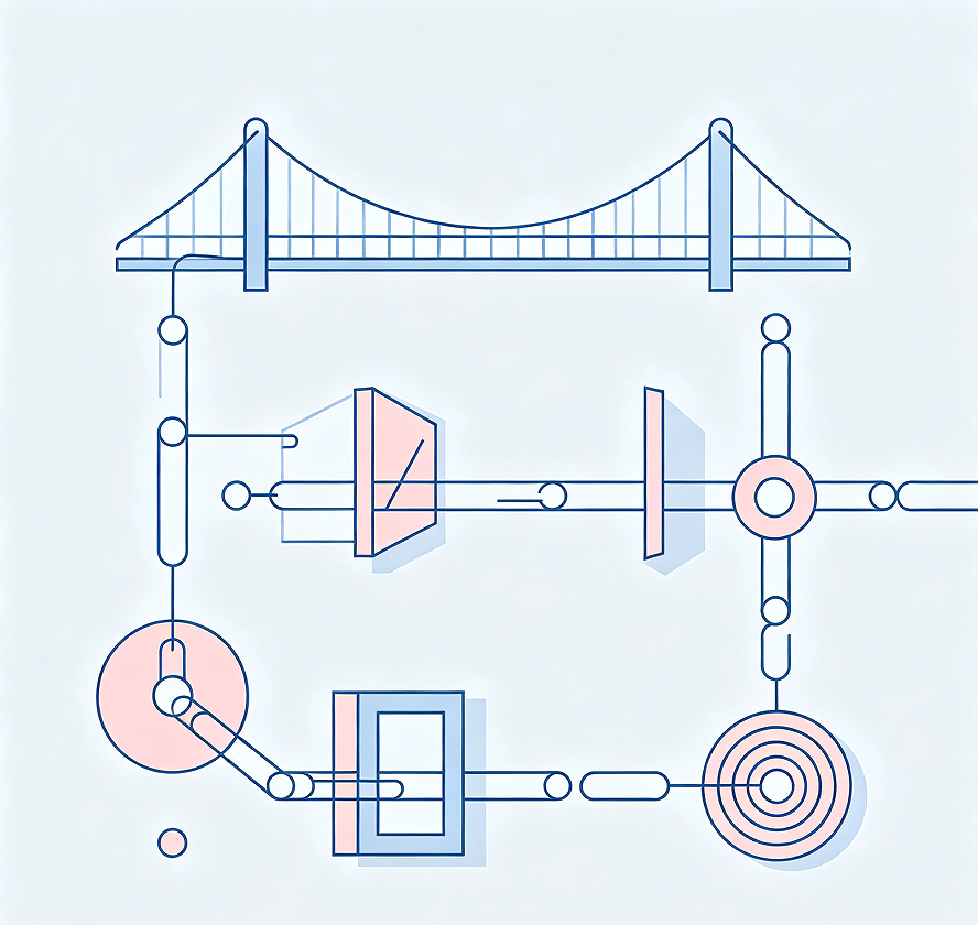Hue Stitch: Needlepoint Links Combining Bridges, Gates, and Rotations - Image 2
